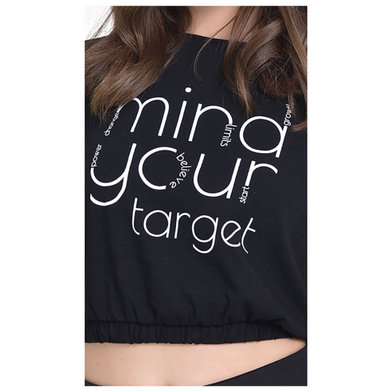 Target Γυναικεία κοντομάνικη μπλούζα Crop Top Dropped Shoulder Single Jersey "Mind"
